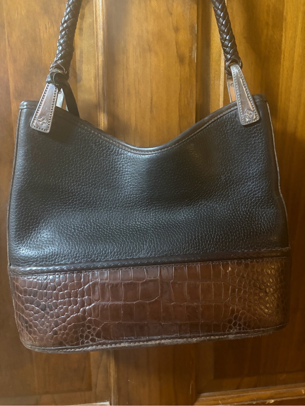 Brighton Two-Tone Leather Shoulder Bag in Black and Brown